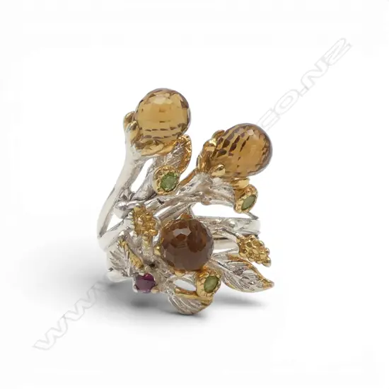 STG SILVER & CITRINE RING 10gms SIZE O