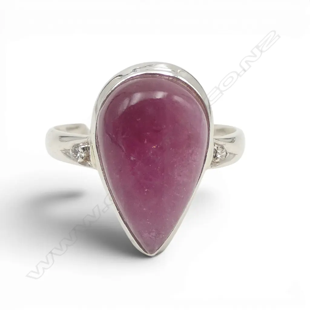 SILVER DIAMOND & PINK ENHANCED TOURMALINE RING SIZE Q Image 1++