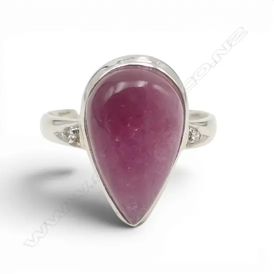 SILVER DIAMOND & PINK ENHANCED TOURMALINE RING SIZE Q