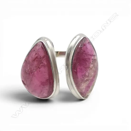 SILVER DIAMOND & PINK TOURMALINE (enhanced) RING adjustable size