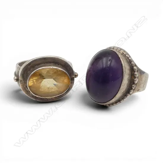 TWO SILVER RINGS - AMETHYST size M AND CITRINE SIZE P1/2