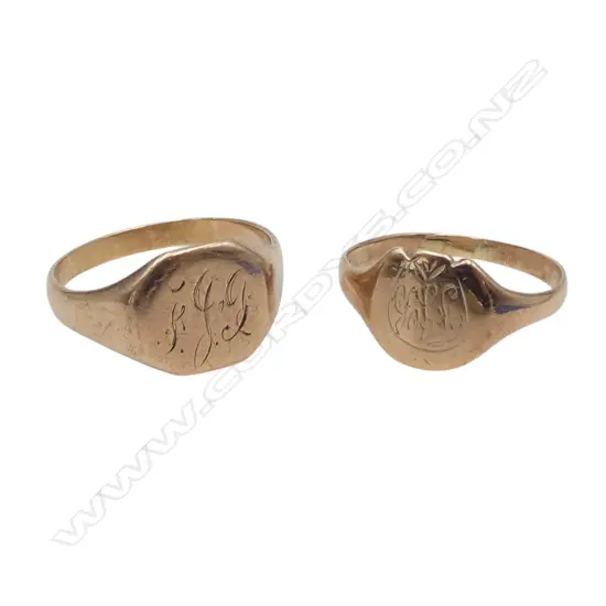 2x 9CT GOLD SIGNET RINGS 7GMS size T & S