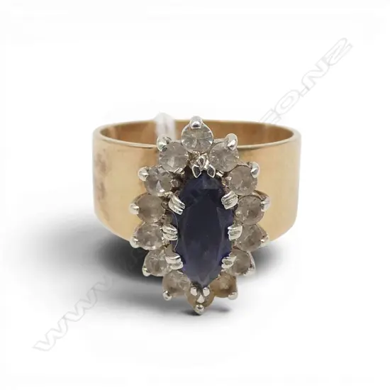 9CT  SYN SAPPHIRE & WHITE STONES CLUSTER RING, 6.3gms SIZE P