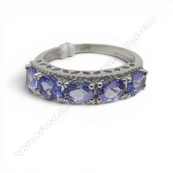 SILVER &  5 STONE TANZANITE RING SIZE N