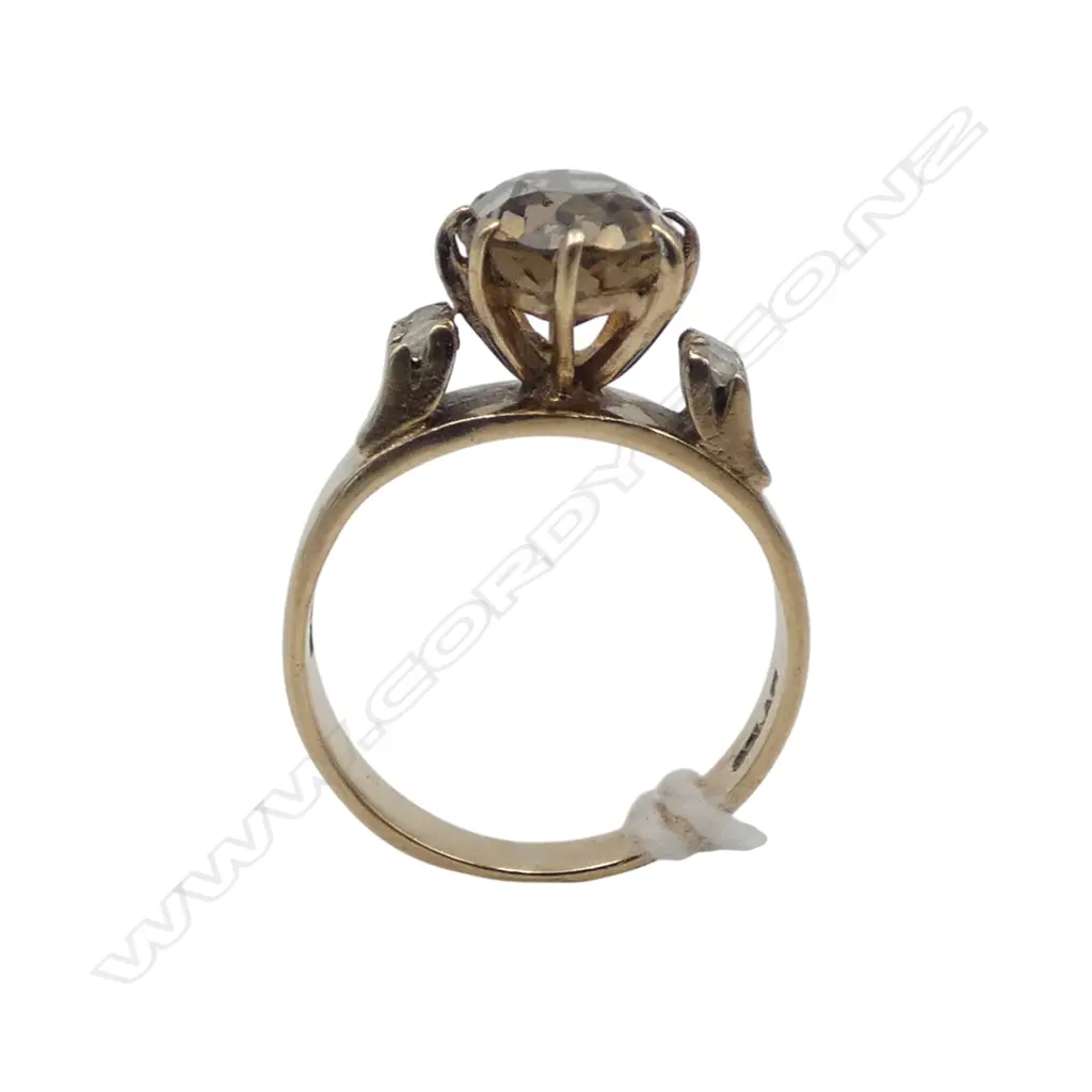 9ct GOLD retro SMOKY QUARTZ DRESS RING 3gms SIZE I Image 1++