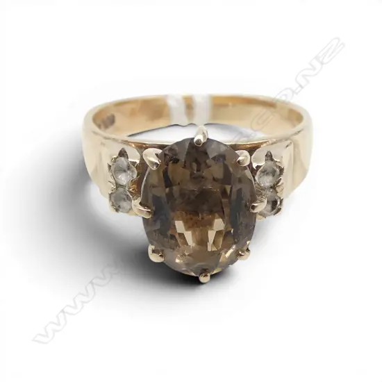 9ct GOLD retro SMOKY QUARTZ DRESS RING 3gms SIZE I