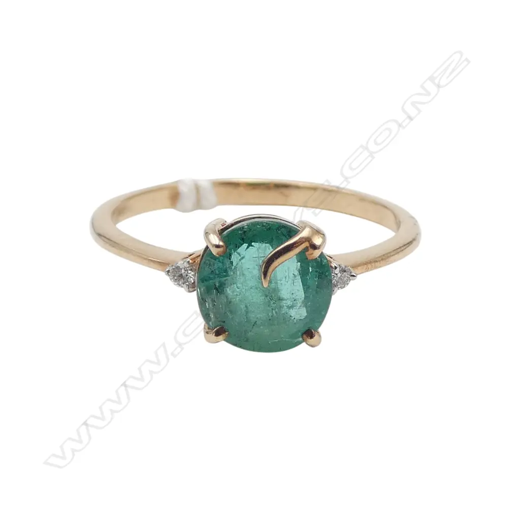 14ct DIAMOND & EMERALD RING SIZE P Image 1++