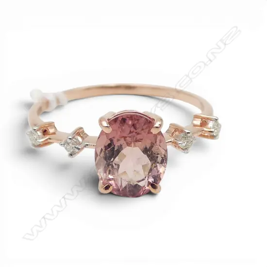 14ct DIAMOND & PINK TOURMALINE RING SIZE P