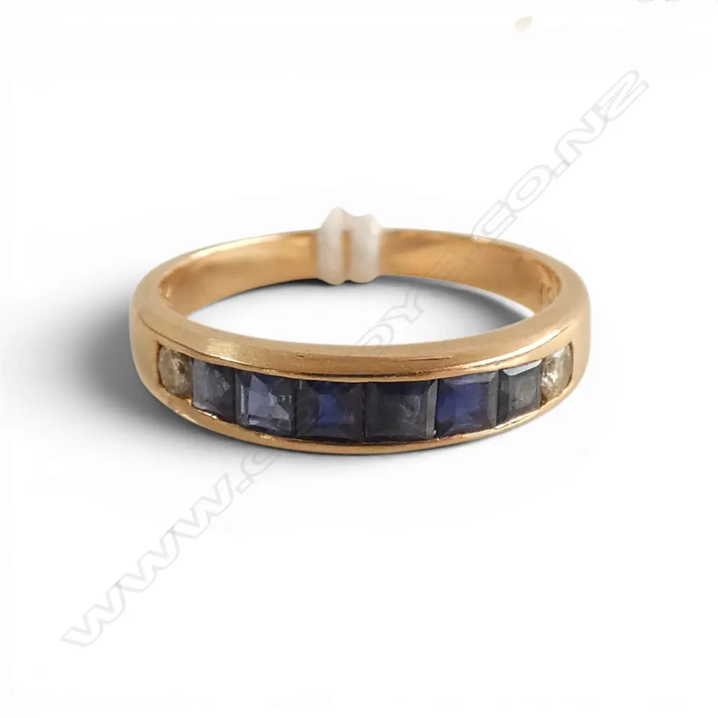 18CT GOLD SQUARE CUT SAPPHIRE & DIAMOND RING2.6GMS SIZE L Image 1++