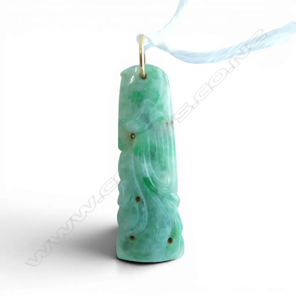 JADE PENDANT w. 21ct GOLD BAIL L.35mm Image 1++