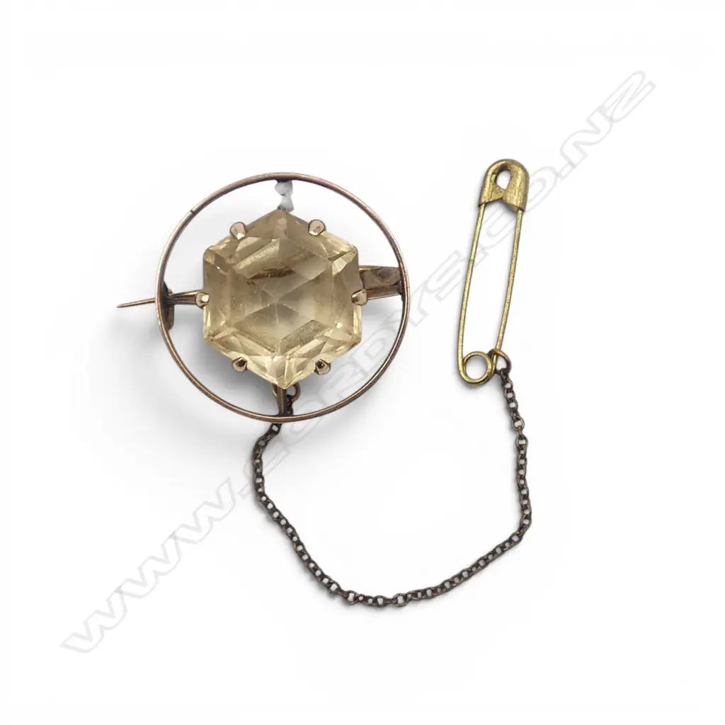 EDWARDIAN 9CT GOLD AND CITRINE QUARTZ BROOCH 6.78gms Image 1++