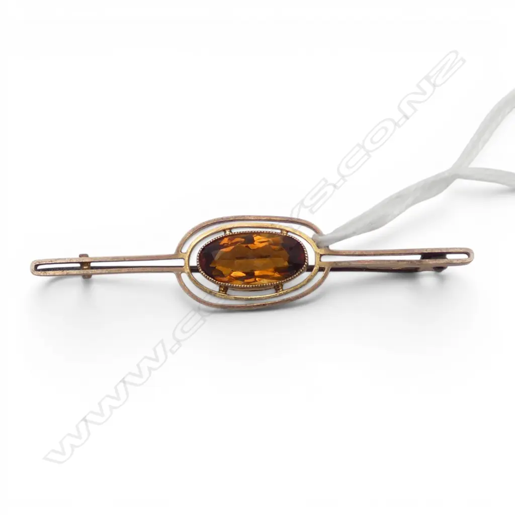 9ct GOLD CITRINE BROOCH 3.94gms Image 1++