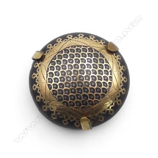 ANTIQUE TORTOISE SHELL & INLAID ROLLED GOLD & SILVER BROOCH, back fitting not original