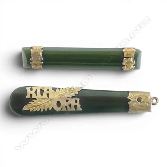 9CT GOLD AND POUNAMU PENDANT AND BROOCH 