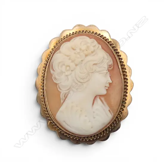 9CT CAMEO PENDANT BROOCH 40x35mm, 12gms