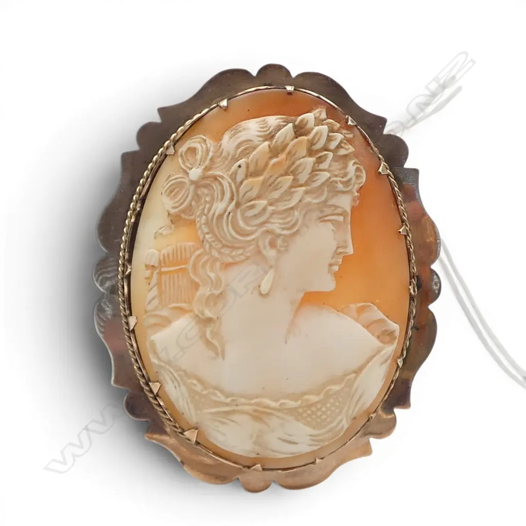 9ct GOLD LARGE CAMEO BROOCH, 20.6gm total weight Image 1++