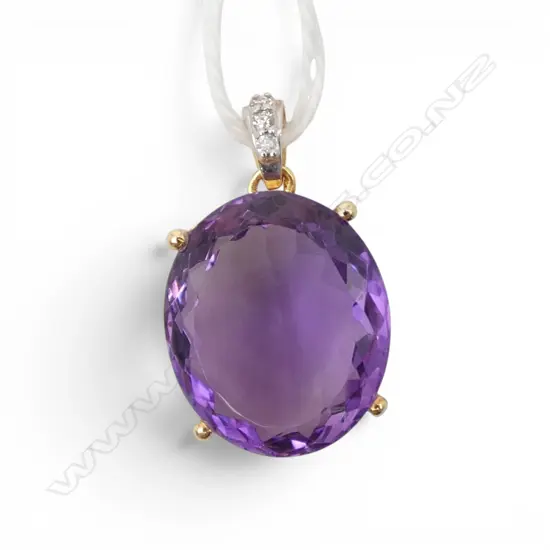 14ct AMETHYST PENDANT w DIAMOND BALE