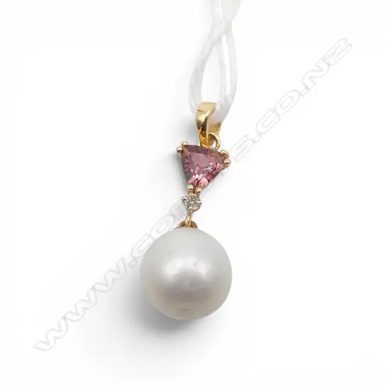 14ct DIAMOND PEARL & TOURMALINE PENDANT