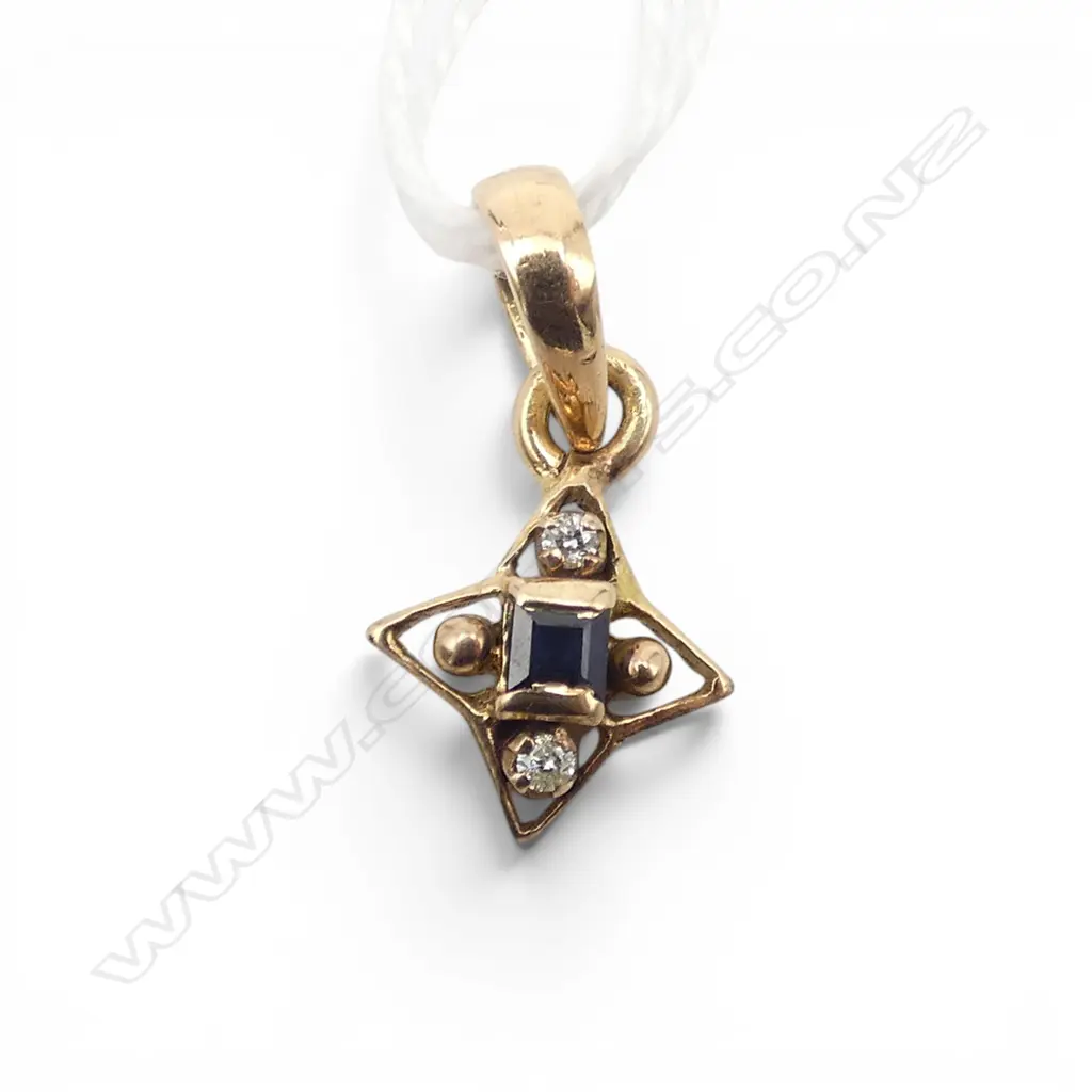 14ct DIAMOND & BLUE SAPPHIRE PENDANT Image 1++