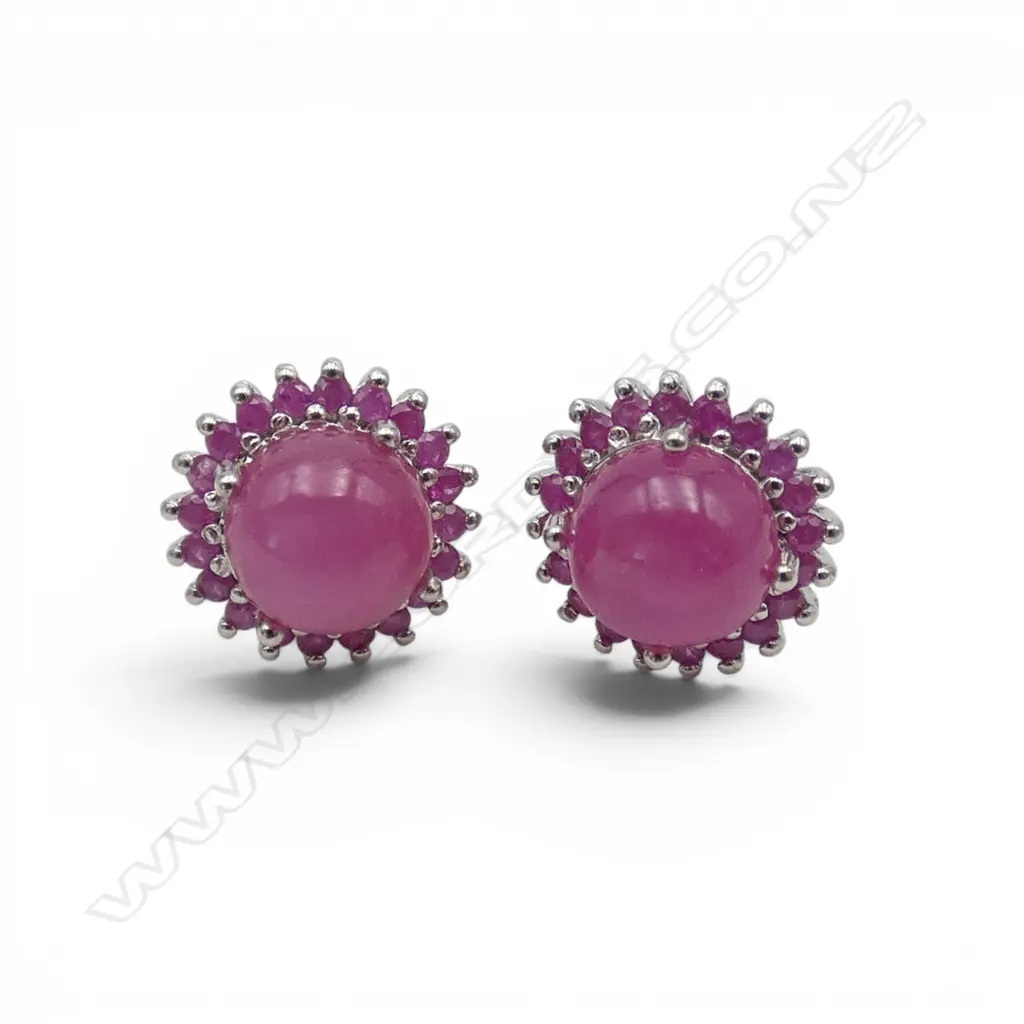 PR SILVER STAR RUBY & RUBY STUD EARRINGS Image 1++
