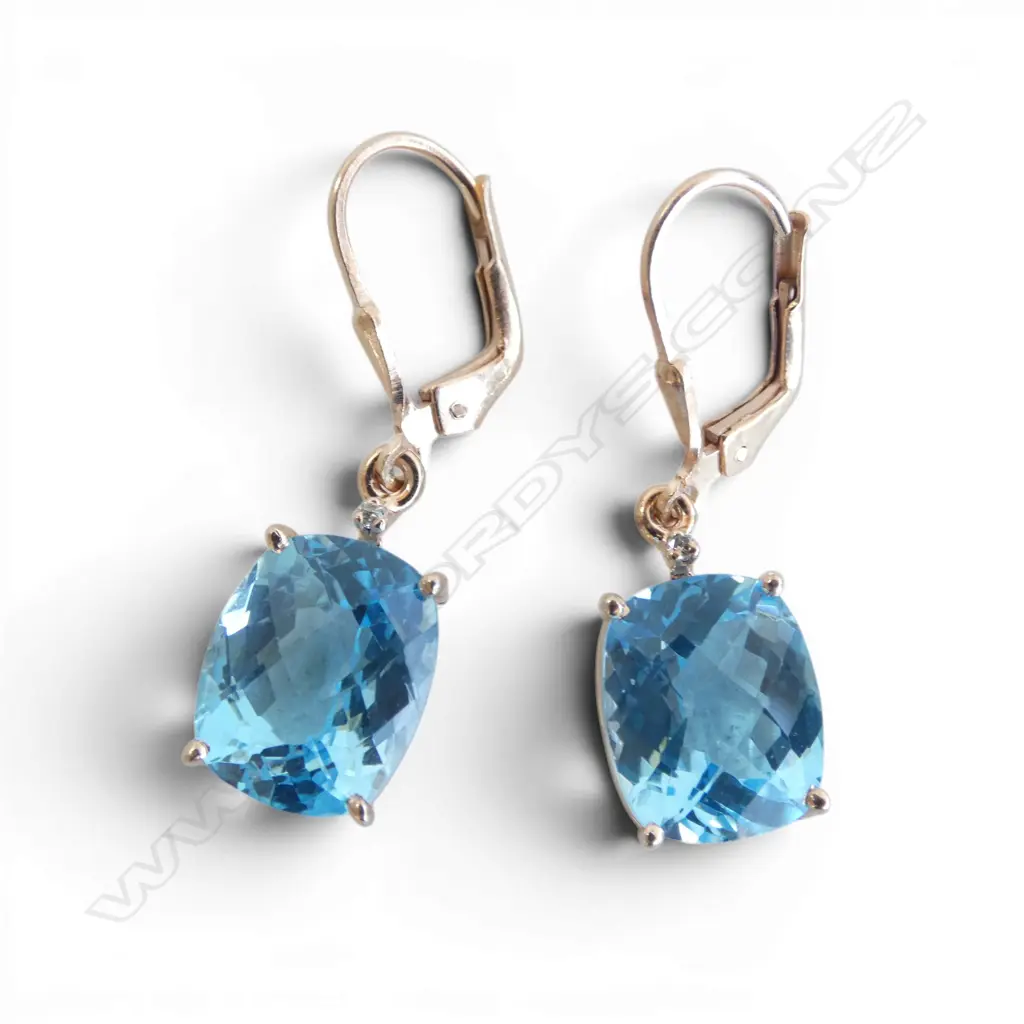 PR SILVER GILT DIAMOND & BLUE TOPAZ EARRINGS Image 1++