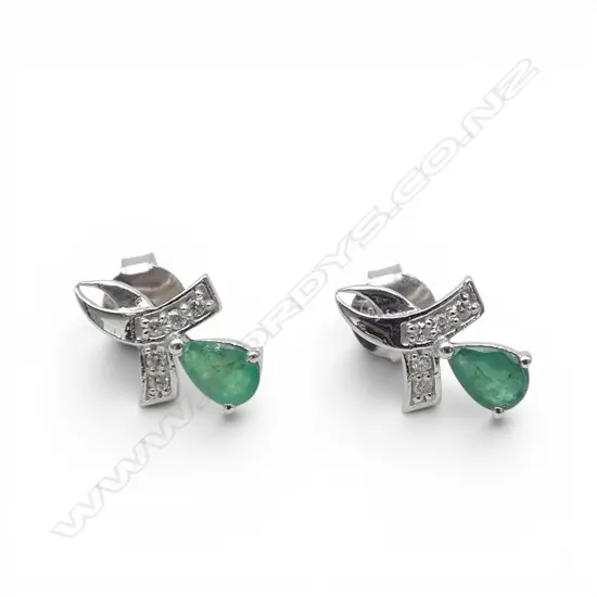 PR SILVER DIAMOND & EMERALD EAR STUDS