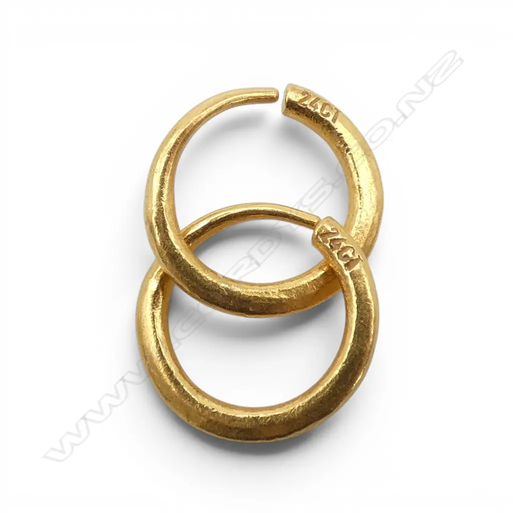 PR 24CT SMALL HOOP EARRINGS 12mm dia 2.5gms EX FINGERS JEWELLERY AUCKLAND Image 1++