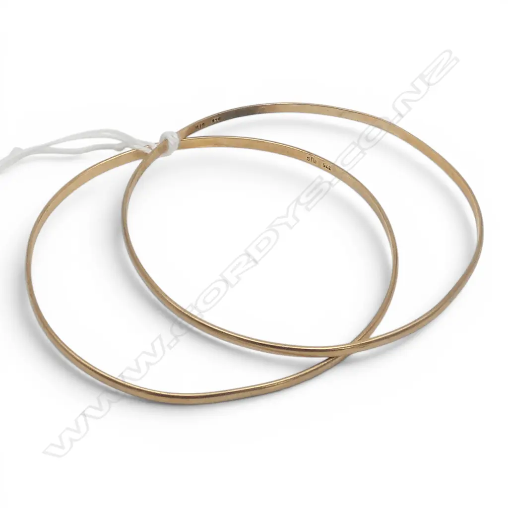 2 9CT GOLD HOOP BANGLES 10.1 GMS Image 1++