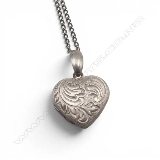 STG SILVER engraved HEART LOCKET on STG SILVER CHAIN