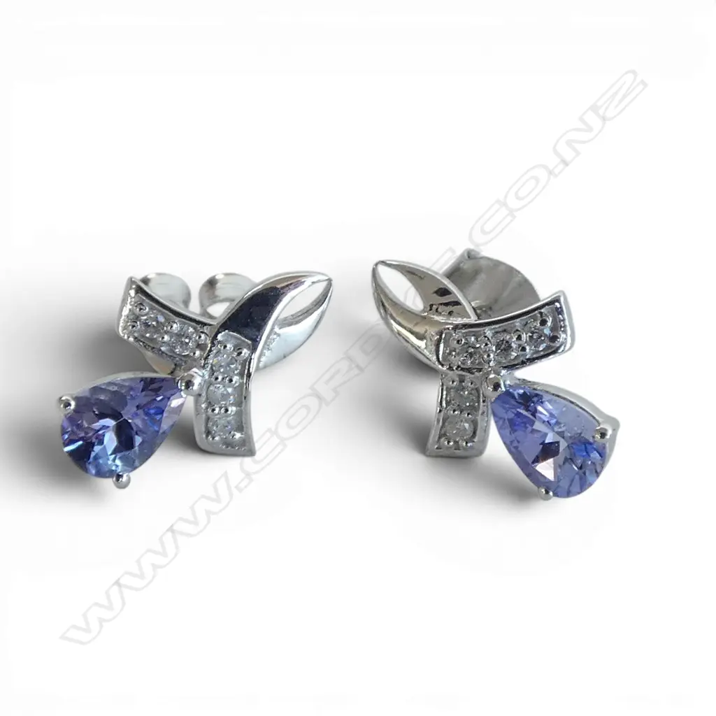 PR SILVER DIAMOND & TANZANITE EARRINGS  Image 1++