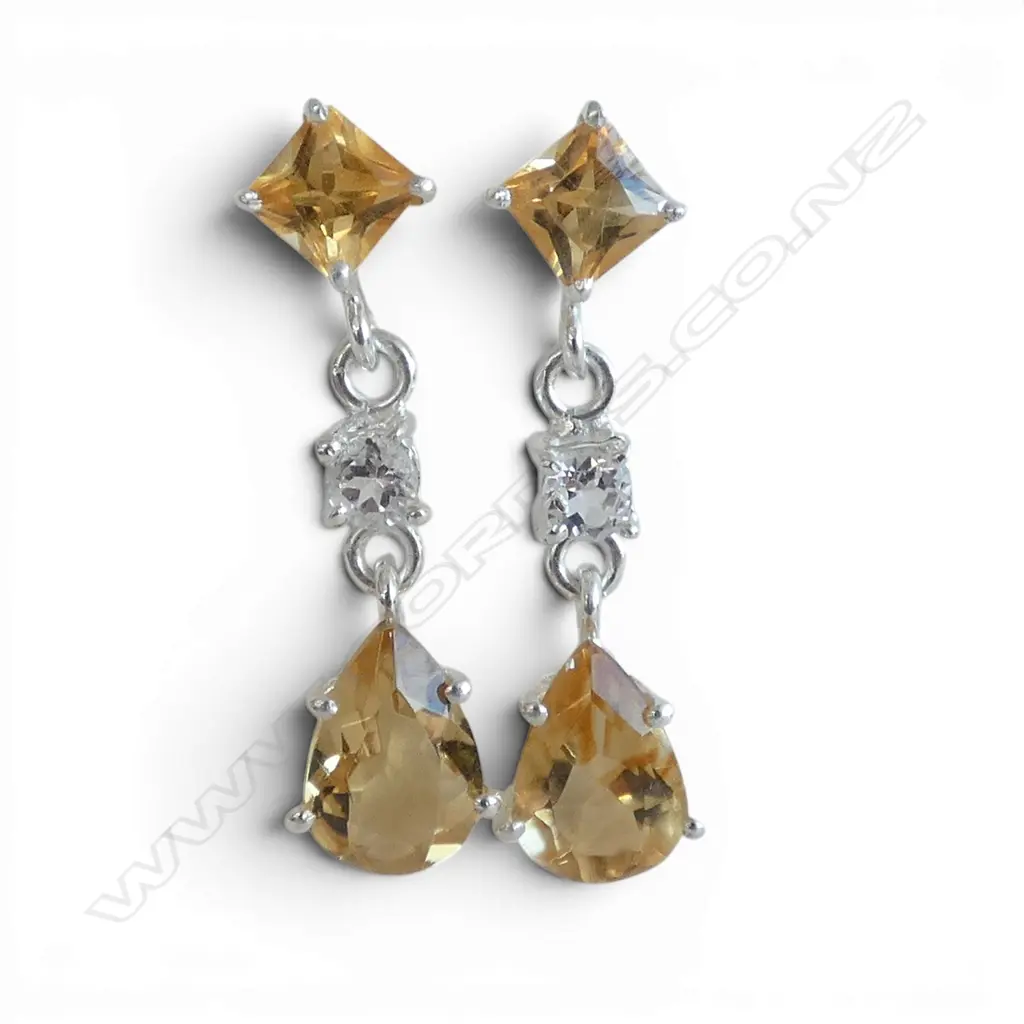 PR SILVER CITRINE & WHITE TOPAZ EARRINGS Image 1++