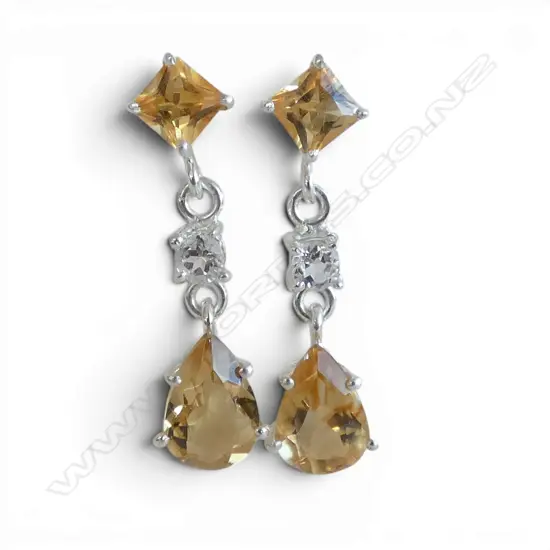 PR SILVER CITRINE & WHITE TOPAZ EARRINGS