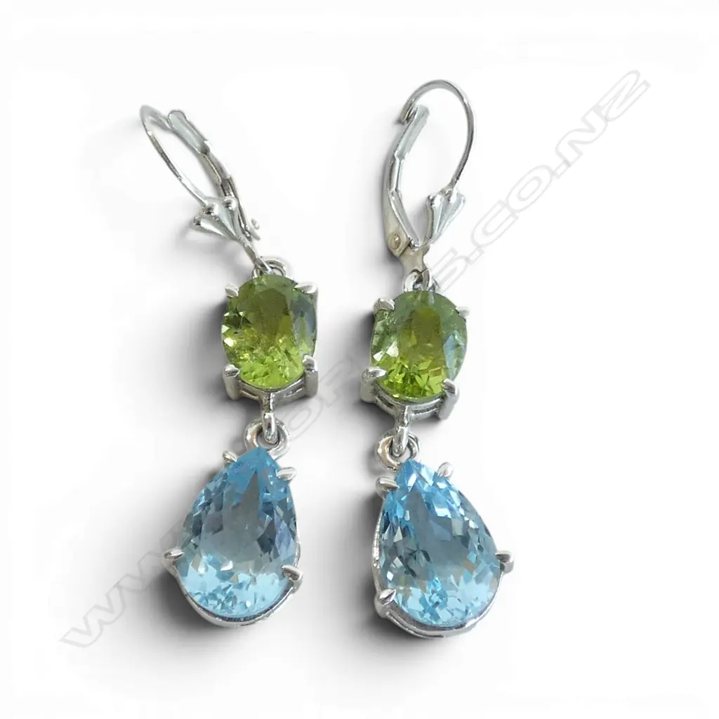 PR SILVER PERIDOT & BLUE TOPAZ EARRINGS Image 1++