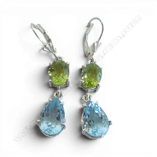 PR SILVER PERIDOT & BLUE TOPAZ EARRINGS