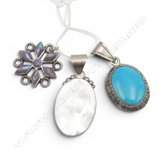 3 SILVER SHELL & STONE PENDANTS
