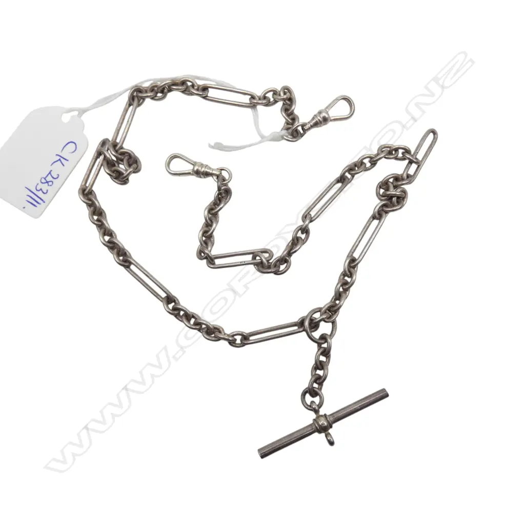 STG SILVER FOB CHAIN w. T BAR L.480mm 34.3gms Image 1++
