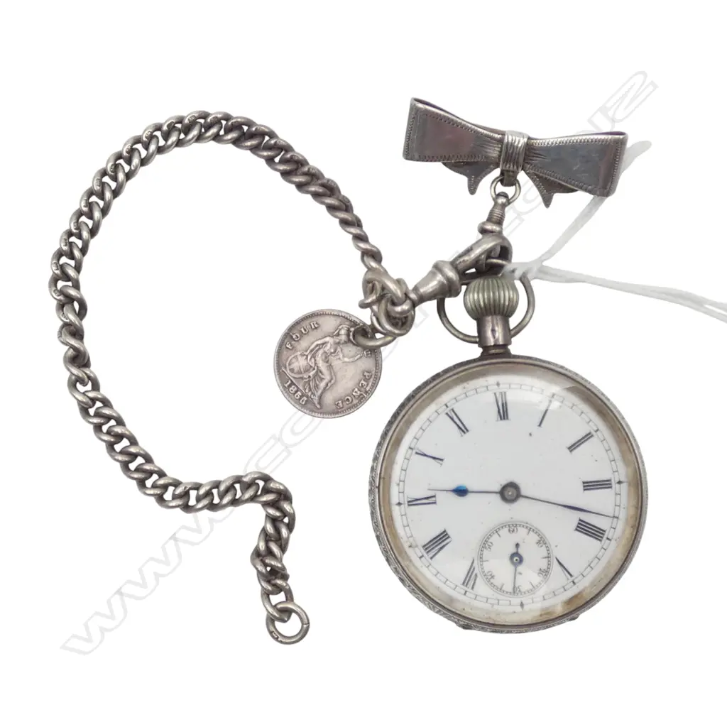 935 SILVER POCKET WATCH + CHAIN, 70gms Image 1++
