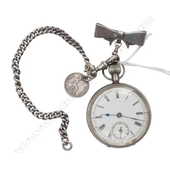 935 SILVER POCKET WATCH + CHAIN, 70gms
