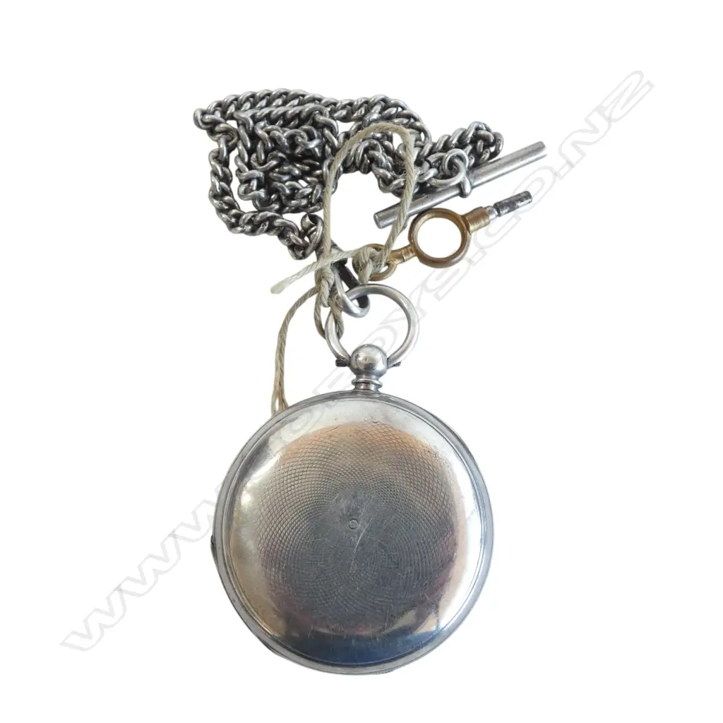 STG SILVER HUNTER POCKET WATCH w silver chain & key, English hallmarks, running Image 1++