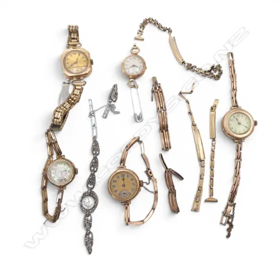 ASSORTED 9CT GOLD AND GOLD PLATED WRISTWATCHES AND BROKEN STRAPS (all faulted) 105gms included movements