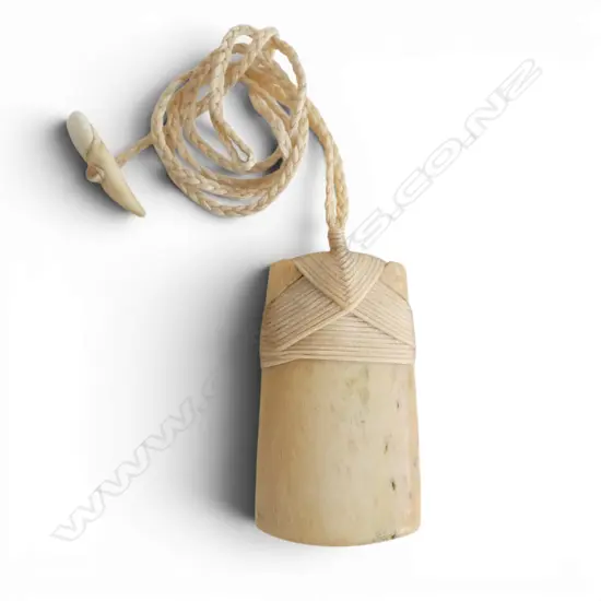 Fumio Noguchi (JAPANESE/NZ) WHALE BONE TOKI adze PENDANT w cord necklace. Signed. L.50mm