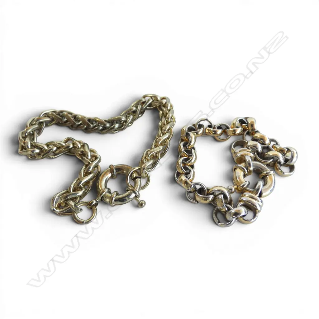 2 GOLD PLATED BRACELETS: foxtail link + Belcher link Image 1++