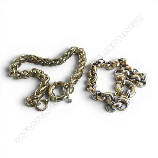 2 GOLD PLATED BRACELETS: foxtail link + Belcher link