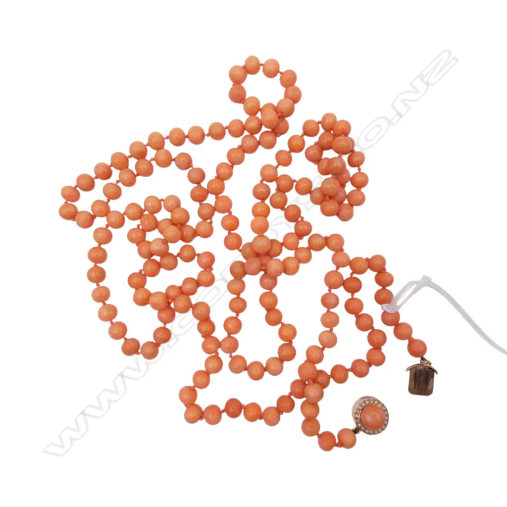 CORAL NECKLACE w. 12CT SEED PEARL CLASP (1 MISSING) L.1370mm Image 1++