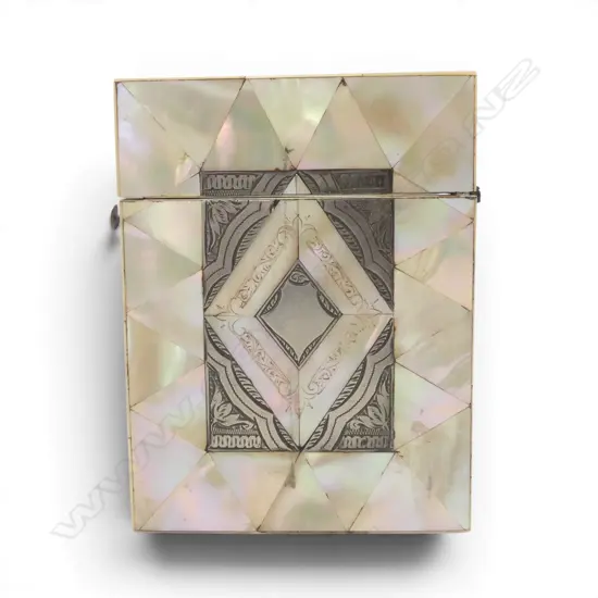 19thC Sterling silver and segmented mother of pearl card case