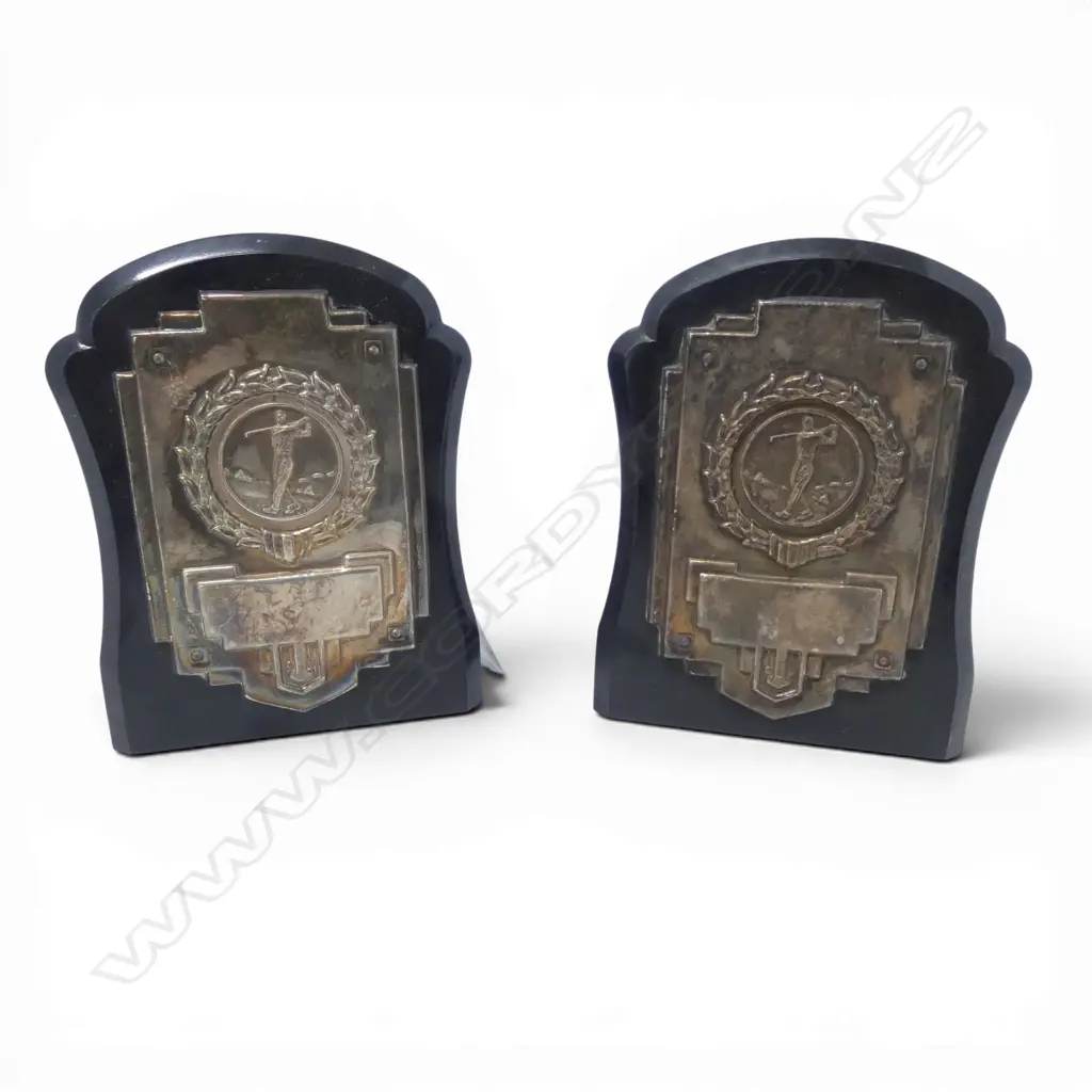 PR DECO SILVER GOLF TROPHIES silver on bakelite stand H.110mm Image 1++