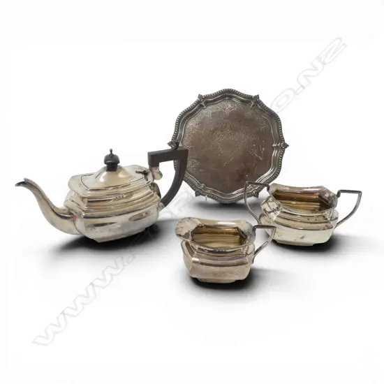 STG SILVER 3 PCE TEA SET, BIRMINGHAM 1914 & 1912, 580gms TW
