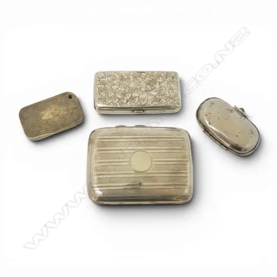 TWO SILVER CIGARETTE CASES/PLATED SOVEREIGN CASE AND BRASS CASE 113gms