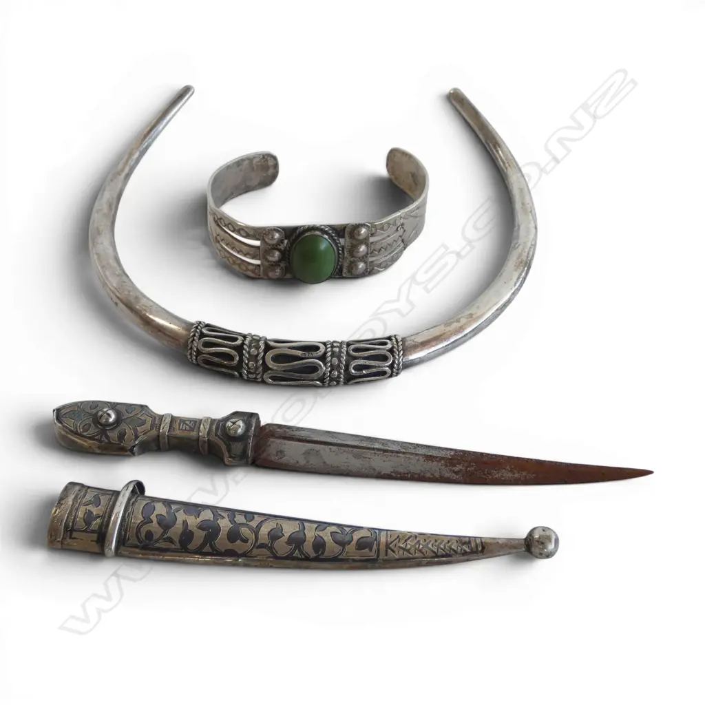 SILVER NECKLET/SILVER BANGLE/MINIATURE PERSIAN DAGGER Image 1++