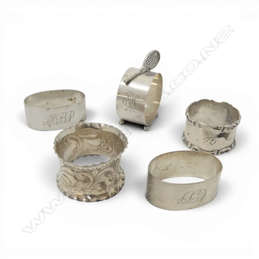 5 STG SILVER NAPKIN RINGS 112gms TW Image 1++